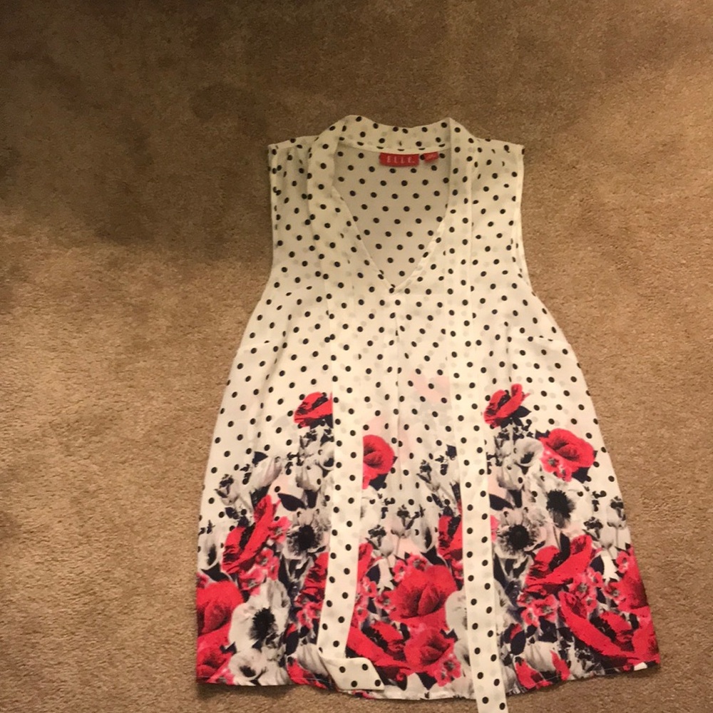 Polka-Dot/Floral Bow-Tie Sleeveless Blouse
